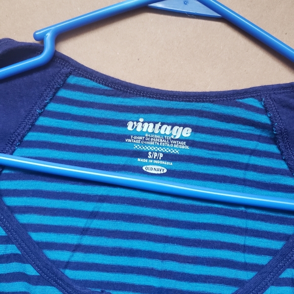 Vintage Style Blue Striped Baseball Tee Size Small - Picture 2 of 4